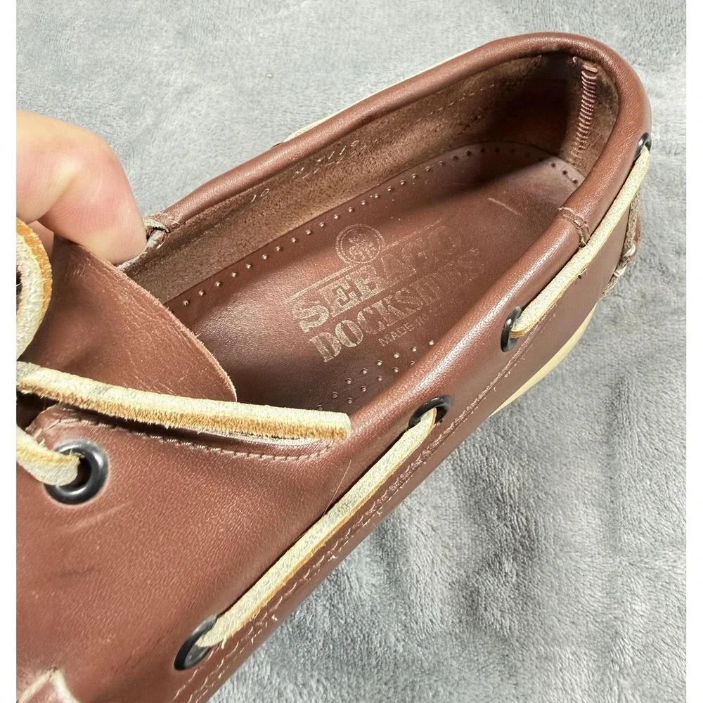 Sebago Docksides Shoes Mens Size 10 Brown Leather Boat Slip Resistant Casual